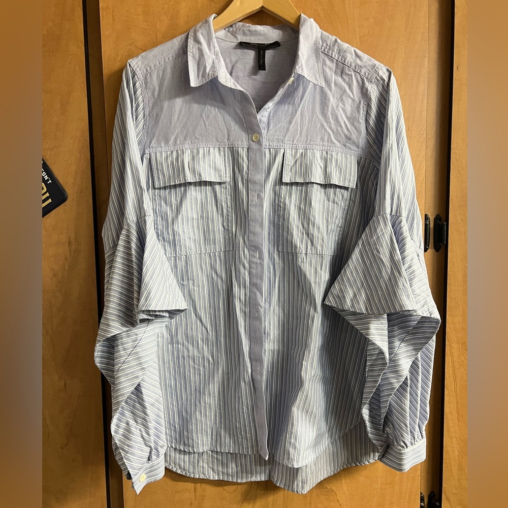 BCBGMaxAzria Navy and White Striped Shirt